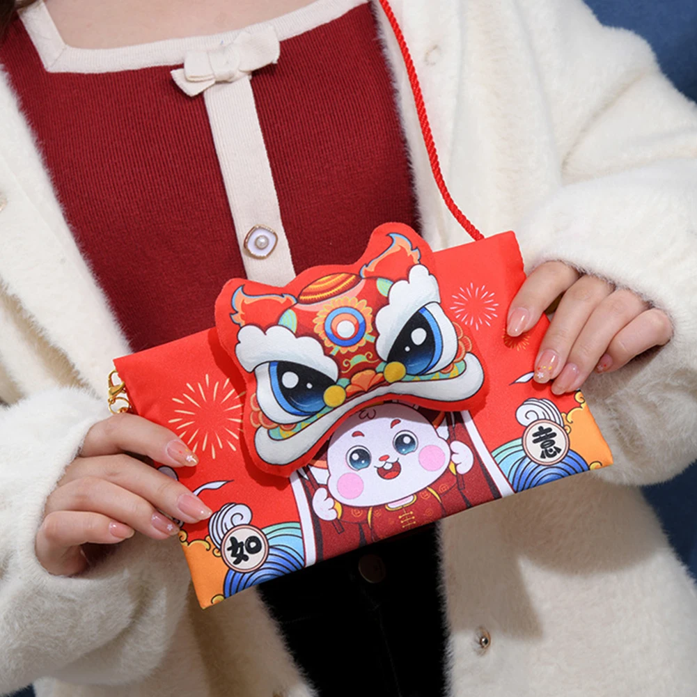 

Creative Fabric Red Wallet New Year's Auspicious Doll Lion Dance Chinese Style Childrens Gift Money Packing Bag Diagonal Bags