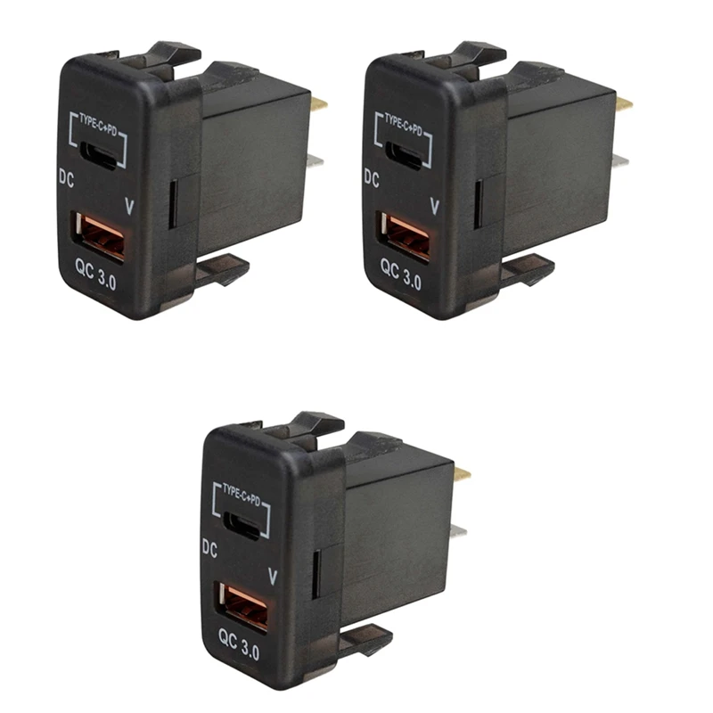 

3 шт., автомобильное зарядное устройство USB Type-C + PD QC3.0