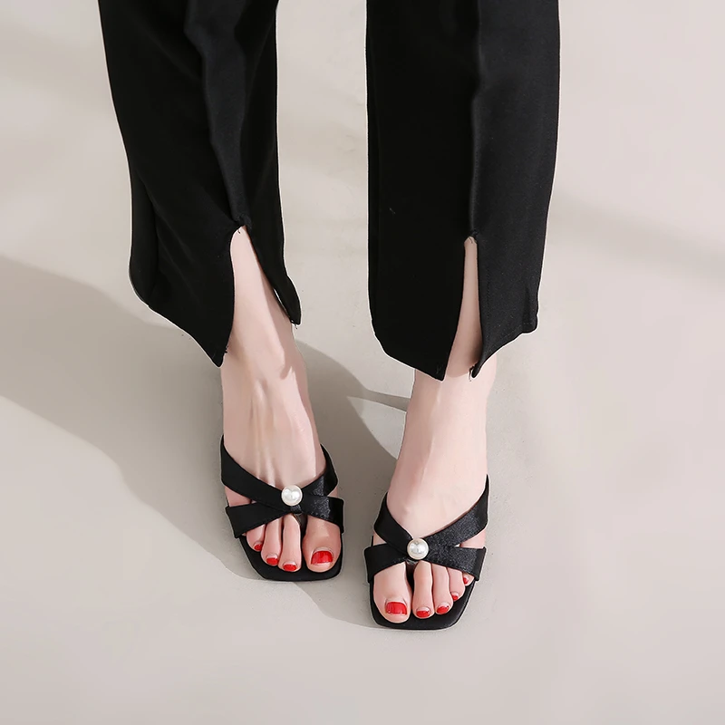 New Women's High Heel Sandals Square Toe Exotic Heel Women's Shoes Summer Chic Ins Style Shoes Black Casual Shoes Size 35-40