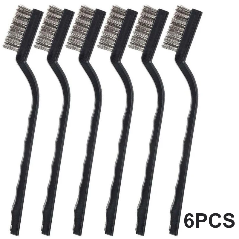 

6pcs Wire Brushes Black Cleaning Brush Detailing Finishing Grinding Mini Rust Remover Sanding Stainless Steel Tool