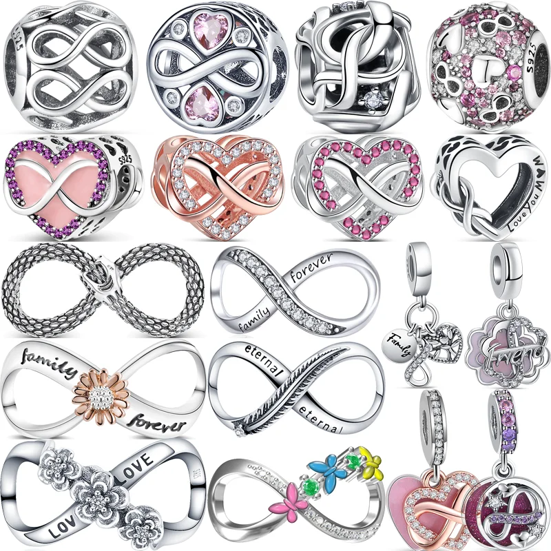 925 Sterling Silver Forever Infinite Eternity Series Hollow Love Pendants Beads Fit Original Pandora Charms Bracelet DIY Jewelry