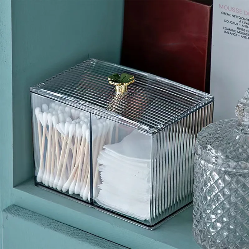 

Прозрачный контейнер для хранения из натурального хлопка, пылезащитный держатель, диспенсер для ватных дисков, органайзер для хранения косметики в ванной комнате