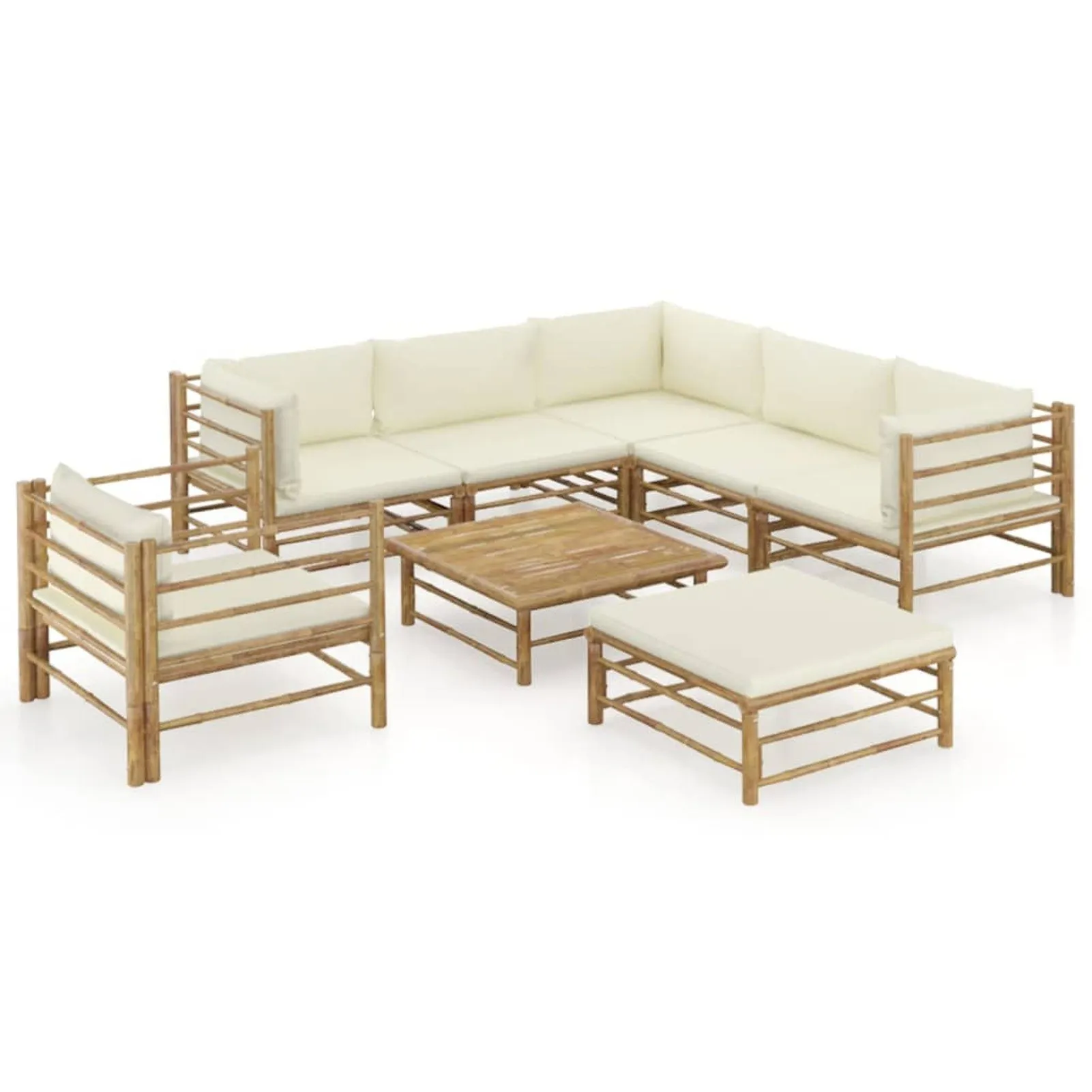

8 Piece Garden Lounge Set with Cream White Cushions Bamboo