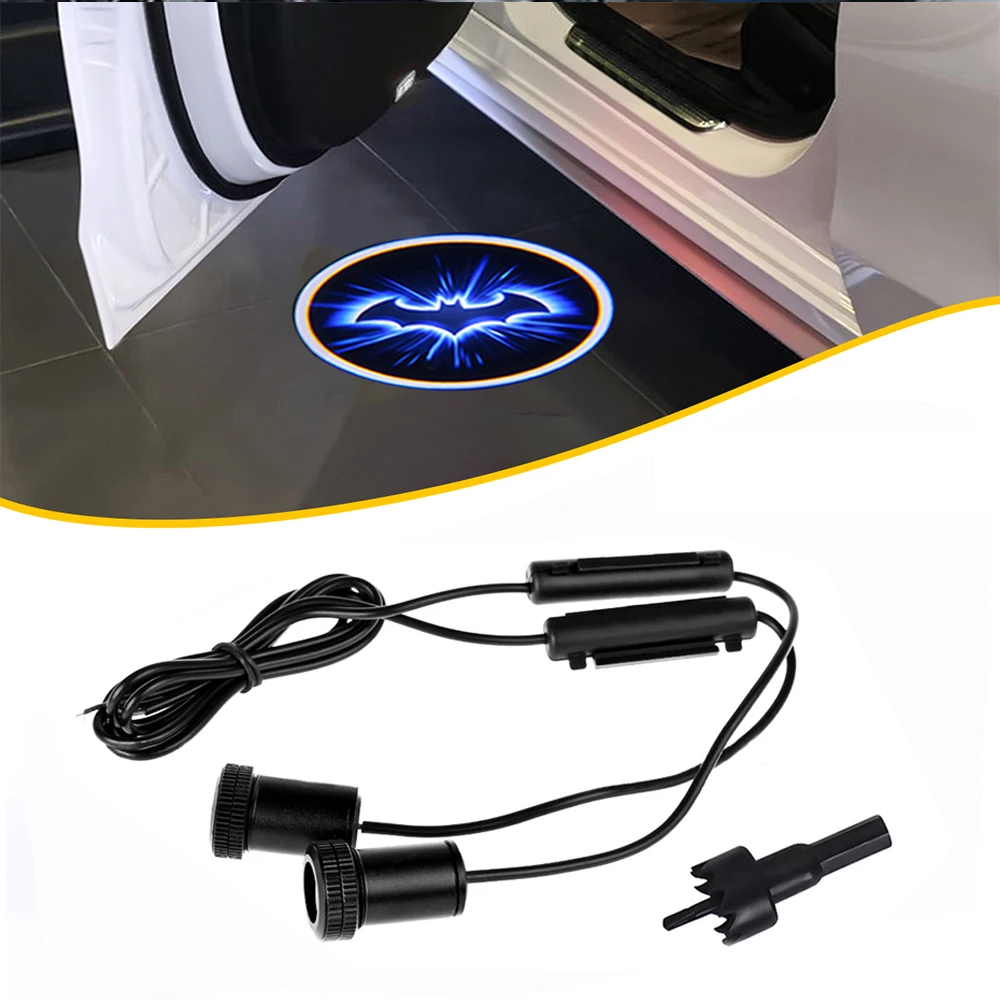 

2Pcs Universal Car Door Logo Projector Welcome Light Ghost Shadow Night Lamp Auto Decorative Lights Interior Accessories For Bat