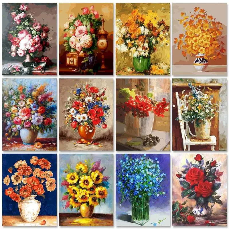 

GATYZTORY Flowers Paint By Numbers DIY Oil Painting By Numbers On Canvas 60x75cm Frameless Number Painting Pictures Decor