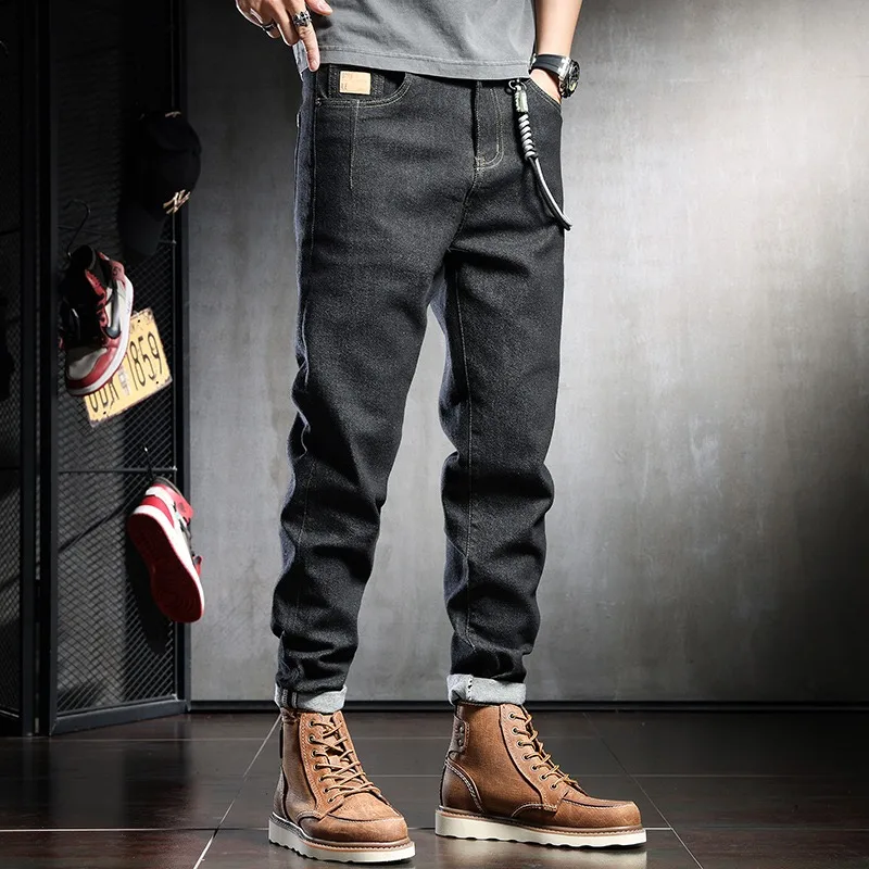 2022 New Men Jeans Fashion Baggy Straight Leg Pants Black Blue Jean Streetwear Casual Denim Trousers