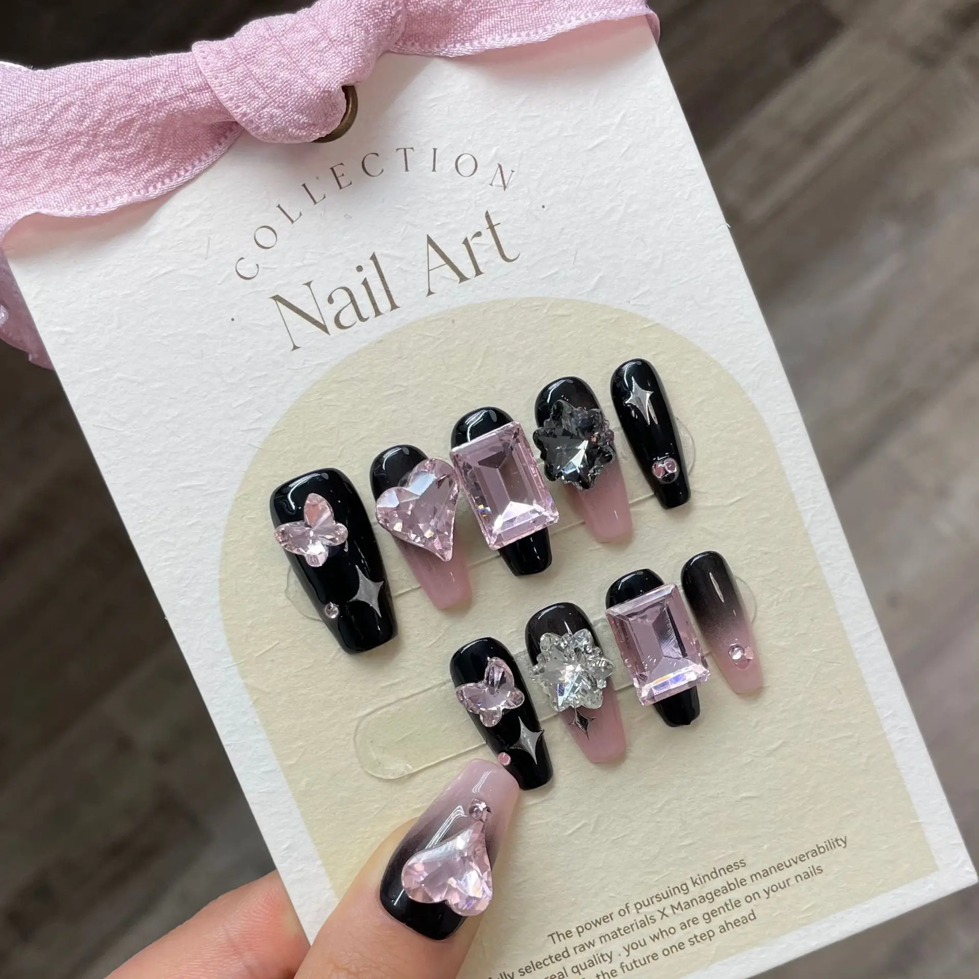 

Y2K Hot Girl Style Handmade Press on Nails With Glue Glitter Fake Nails Wearable Handworked False Nails With Shiny Rhinestone