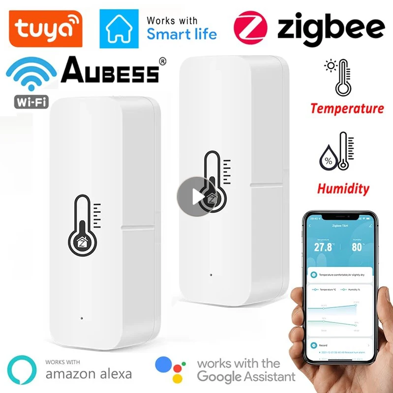 

Датчик температуры Aubess Tuya Smart ZigBee, домашний гигрометр, термометр, работает с приложением Alexa Google Home Assistant Smart Life