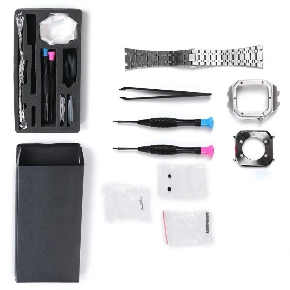 Modification Kit Metal Case+Band For Apple Watch Series 8 7 45mm 44mm Stainless Steel Bracelet Wristband For iWatch 42mm SE 6 5