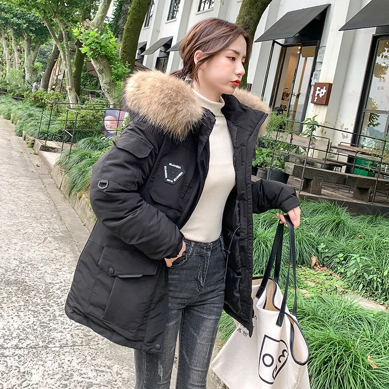 Women Parka Winter Coats Warmth Padded Jacket Fur Collar Hooded Jacket Plus Size Korean Fashion Mid-length Couple Outfit New