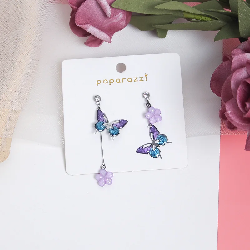 

Japan and South Korea New Butterfly Flowers Small Fresh INS Mori Long Earrings Temperament Super Fairy Asymmetrical Earrings