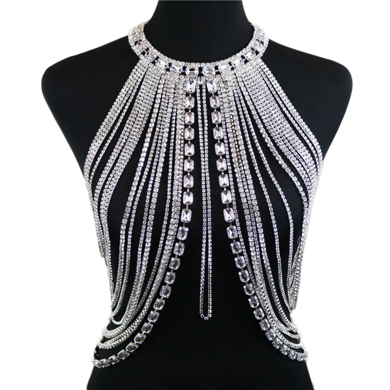 

Women Rhinestone Tassel Harness Body Chain Belly Waist Bikini Necklace Jewelry