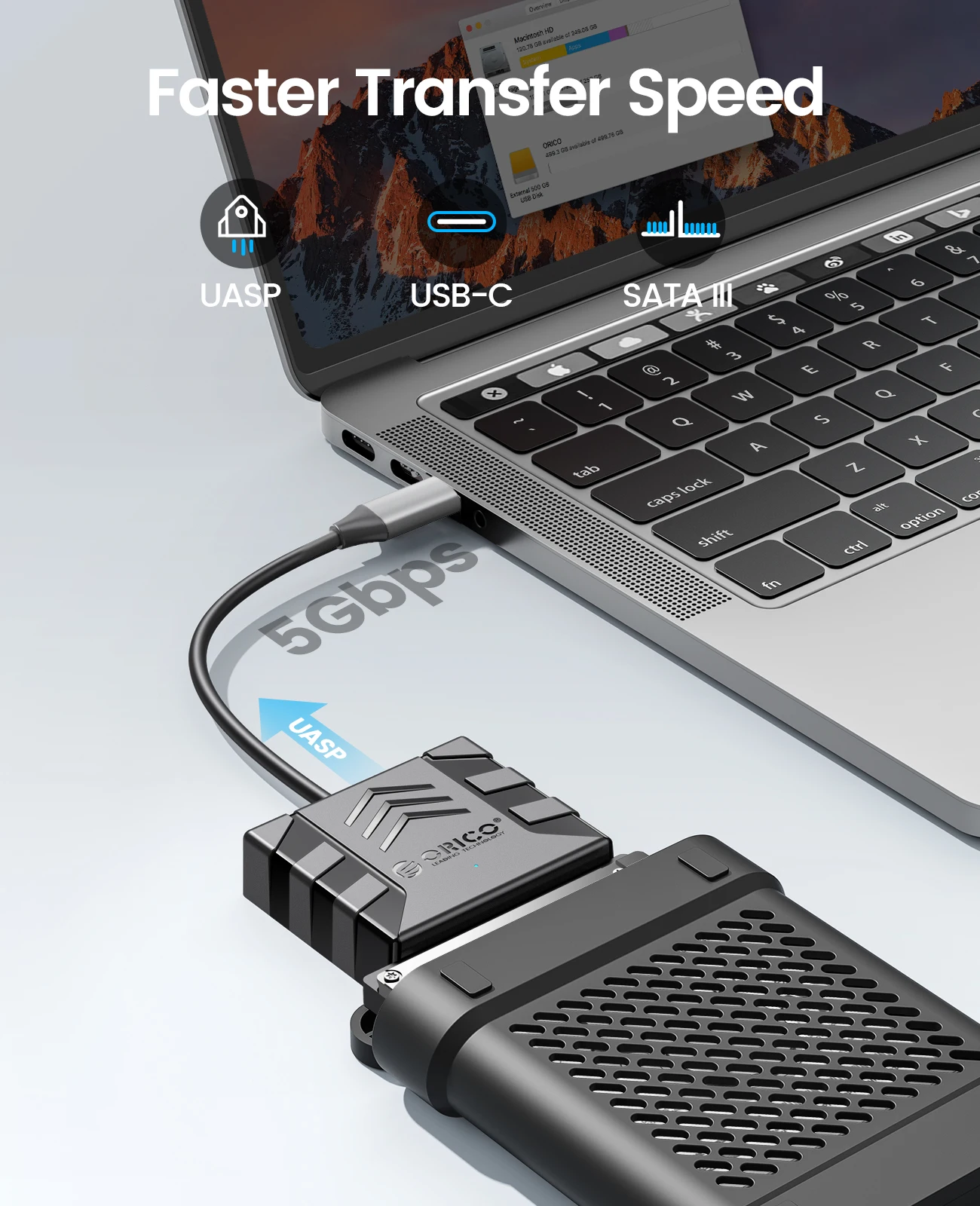 Фото ORICO SATA конвертер USB 3,0 к SATA кабель 5 Гбит/с SATA адаптер для 2,5/3,5 ''HDD/SSD Внешний жесткий диск №2