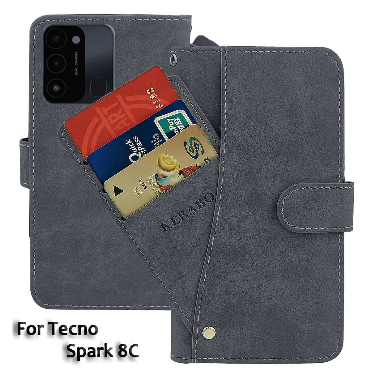 

Кожаный чехол-кошелек Tecno Spark 8C, модный роскошный флип-чехол 6,6 дюйма с передней картой Spark 8C Tecno, магнитные чехлы для телефонов