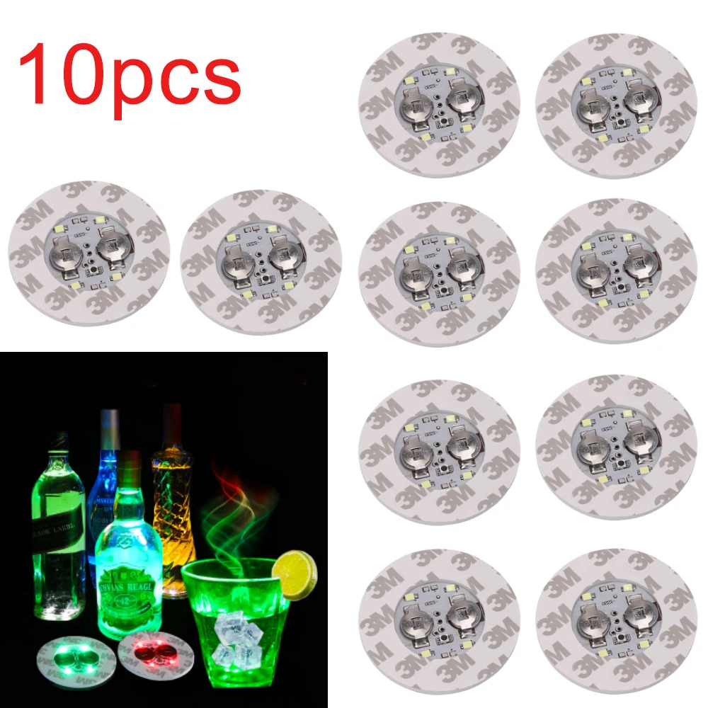Bottle Stickers Lights contains 2*CR1220 Battery Powered Glow LED Coasters Super Bright Lamp for Wedding Festival Party Decor