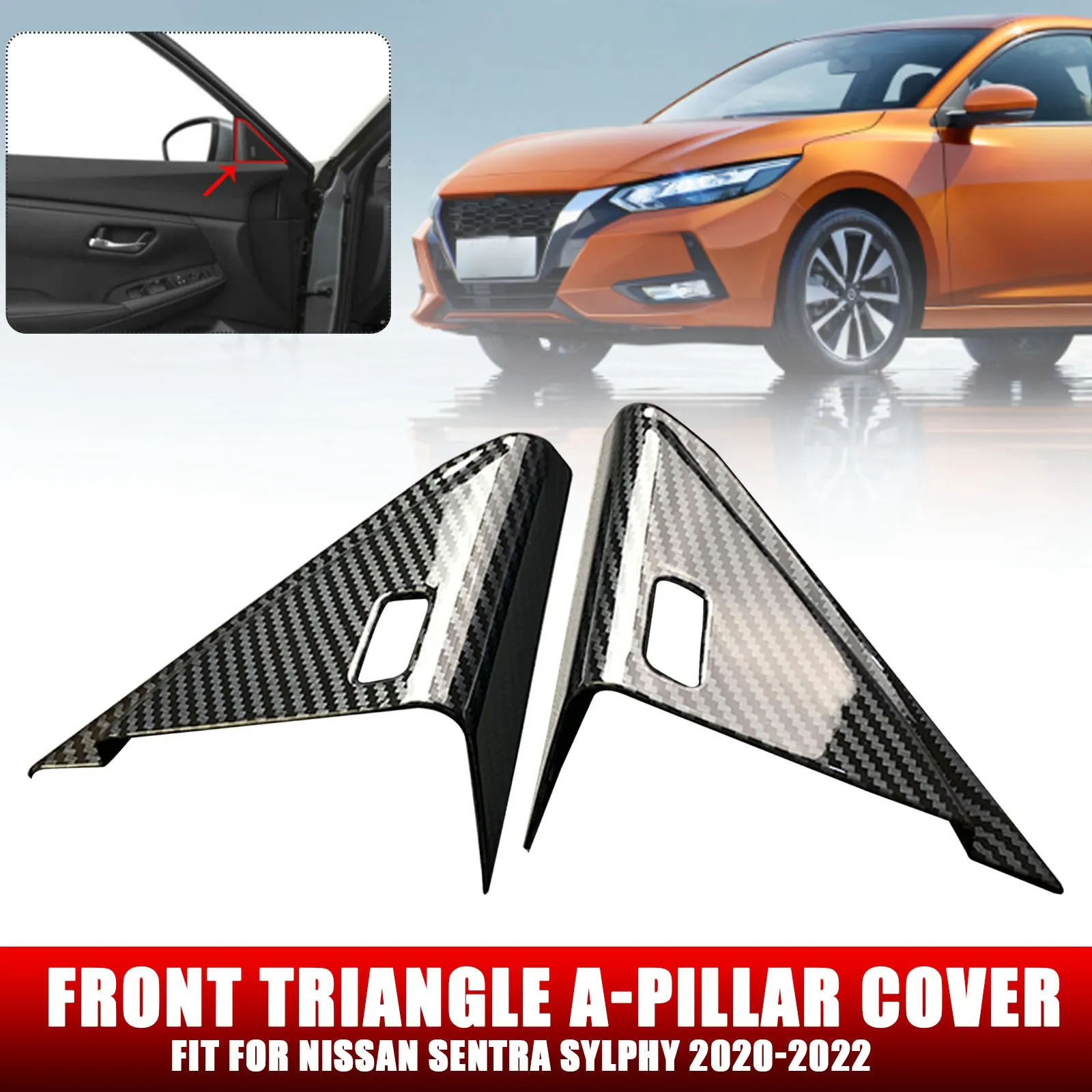 

For Nissan Sentra Sylphy 2020-2022 Carbon Fiber Front Triangle A-Pillar Cover Inner Door Triangle Frame Cover