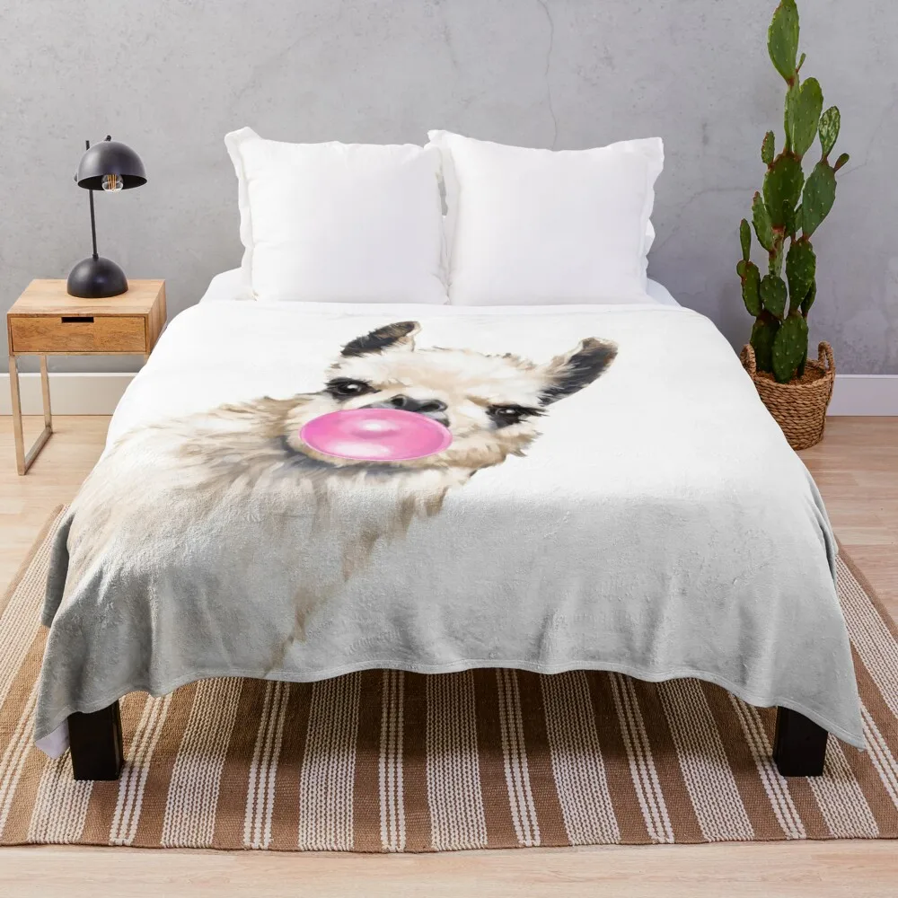 

Sneaky Llama with Bubble Gum Throw Blanket Knitted Plaid
