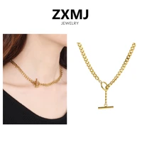 zxmj fashion cuban chain ot buckle necklaces for women trendy clavicle chains popular temperament sweater chain necklace jewelry