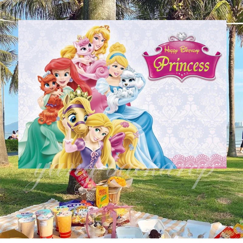 

Disney Cinderella Princess Tangled Photography Background Backdrop Photo Shoot Baby Girl Birthday Party Decor Banner Customize