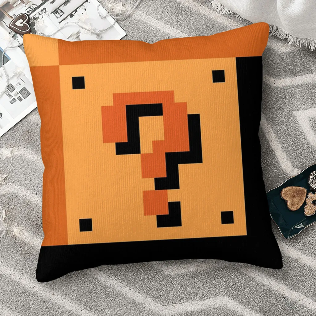 

The Question Block Polyester Cushion Cover Vintage Game Character Cartoon Livingroom Garden Decorative Kawaii Throw Pillowcase