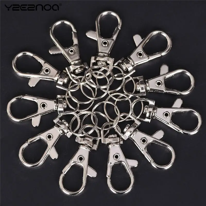 10pcs Silver Color Rhodium Lobster Clasp Clips Key Hook Keychain Split Key Ring Findings Clasps DIY Keychains Making