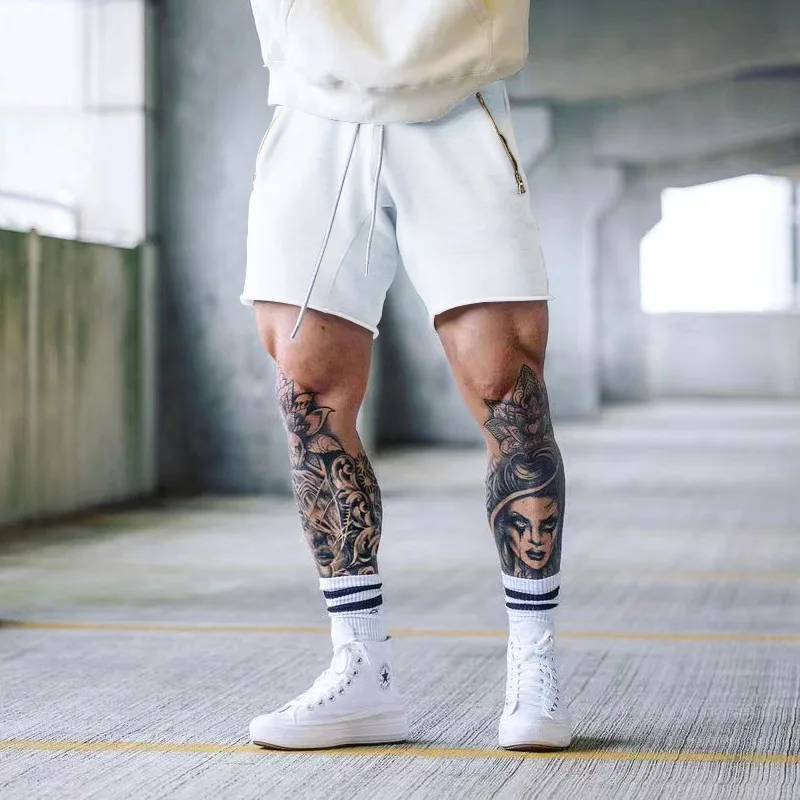 

2023new Summer Casual Men's Zipper Pocket Shorts Solid Color Trendy Drawstring Five-point Sports Shorts
