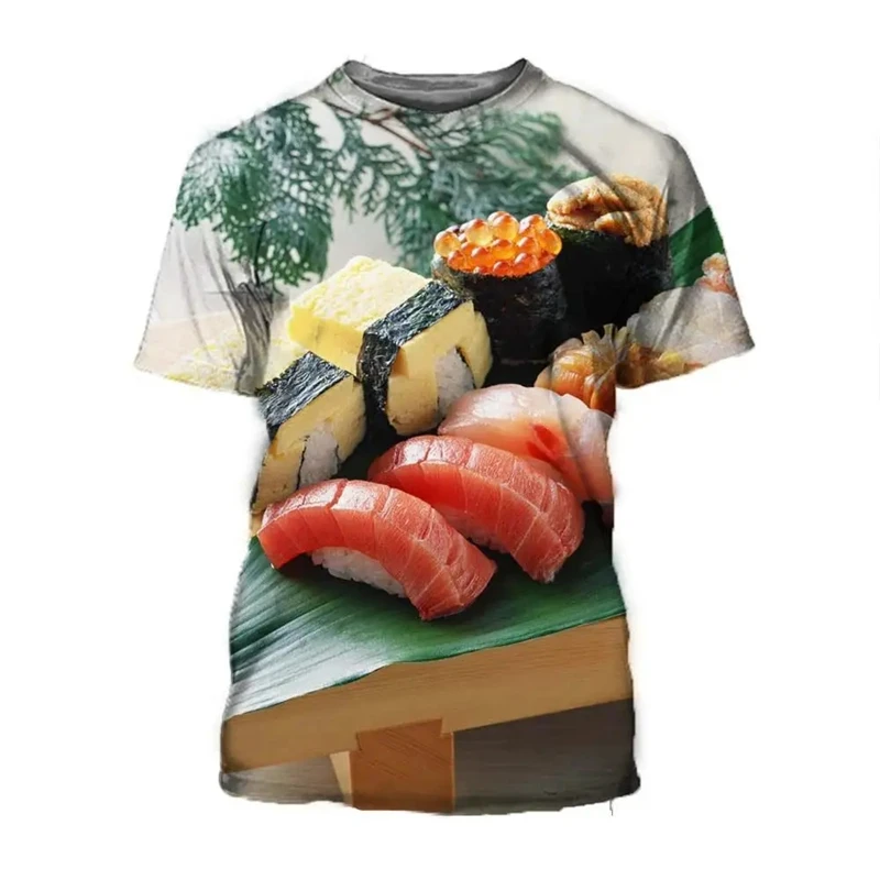 Food Sushi 3d Printed T-shirt For Men Harajuku Round Neck Short Sleeves Tee Shirt Street Summer Leisure Clothing Trend Tees Top