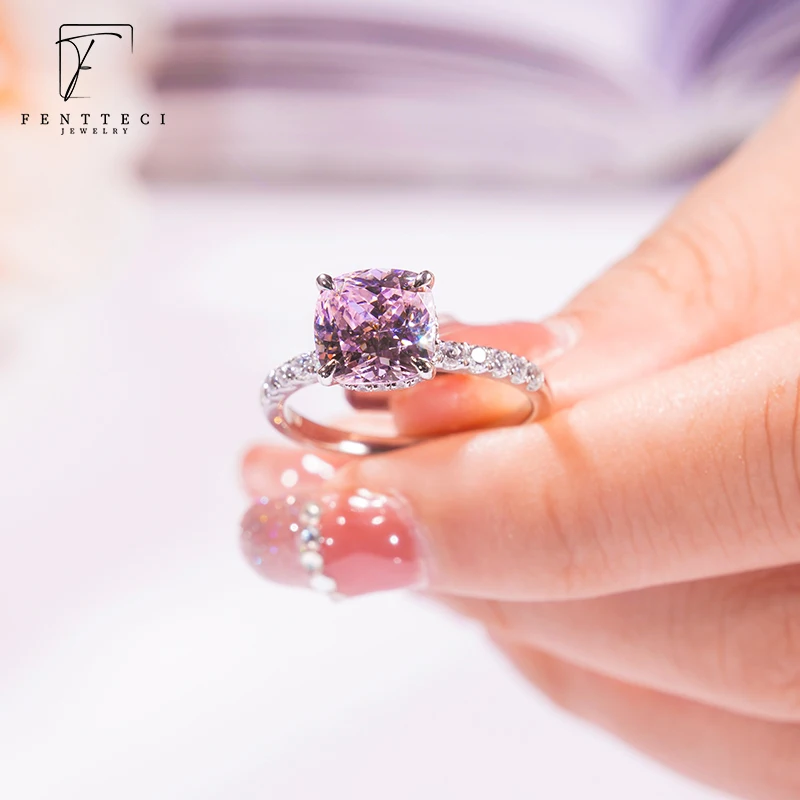 FENTTECI 925 Sterling Silver Light luxury Princess Moissanite Ring Women's Classic Wild White Pink Yellow Diamond Wedding Ring