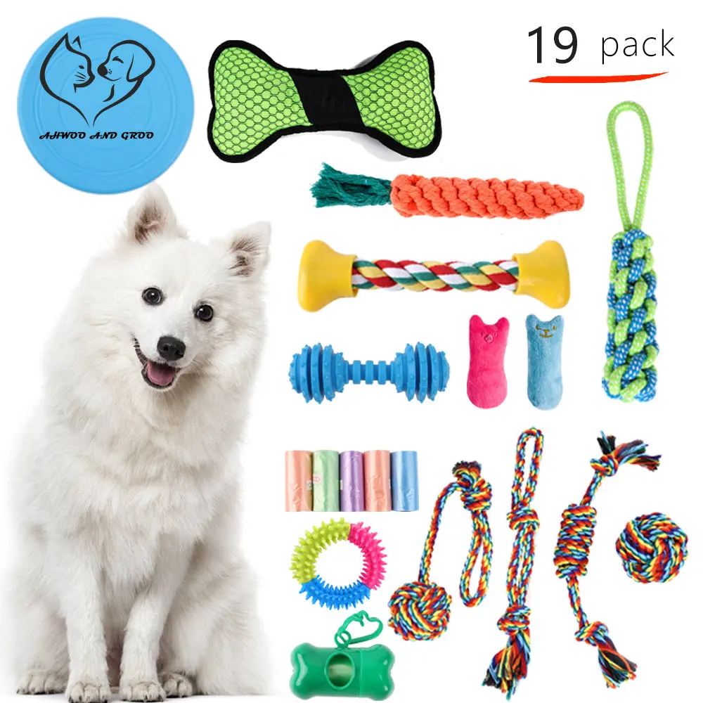 

19pcs /set Pet Dog Chew Toys TPR Molar Ball Toy Interactive Puppy Plush Toy Cleaning Teeth Garbage Bag Pet Accessories Supplies