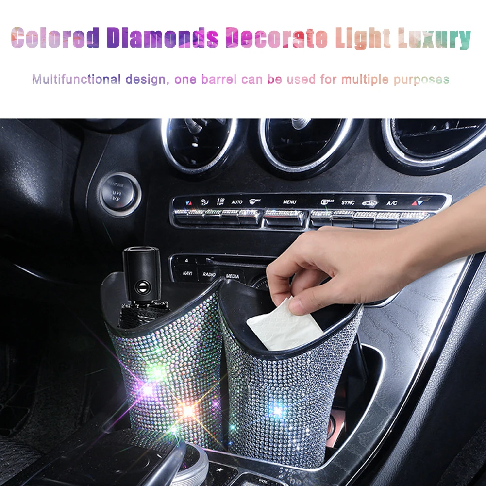 

Luxury Car Umbrella Storage Box Organizer Barrel Car Hanging Water Bottles Rack Holder Stowing Tidying Bling Car Accessories