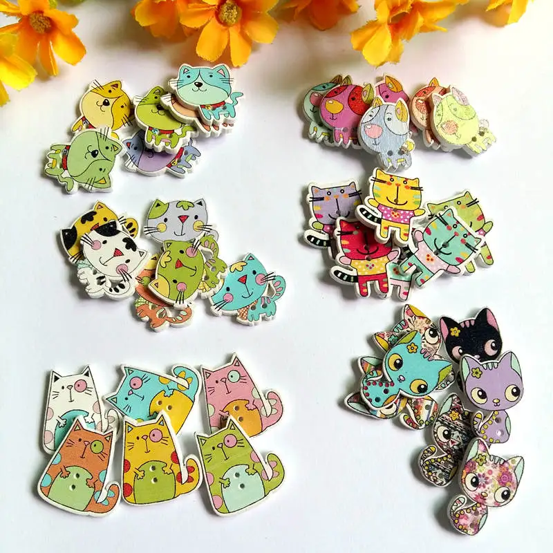 

New 50pcs Cartoon Pattern Wooden Decorative Buttons For Crafts Accessories For Sewing 2 Holes Scrapbooking