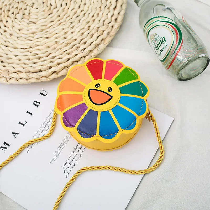 Color Red Sun Flower Children's Crossbody Bag Cartoon Cute Girls Small Round Bags Children's Toys Coin Purse Children's Day Gift