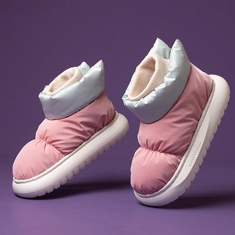 Women Home Slippers Down Fashion Platform Boots Couples House Shoes Warm Plush Women Indoor Slippers Soft Winter Furry Slippers