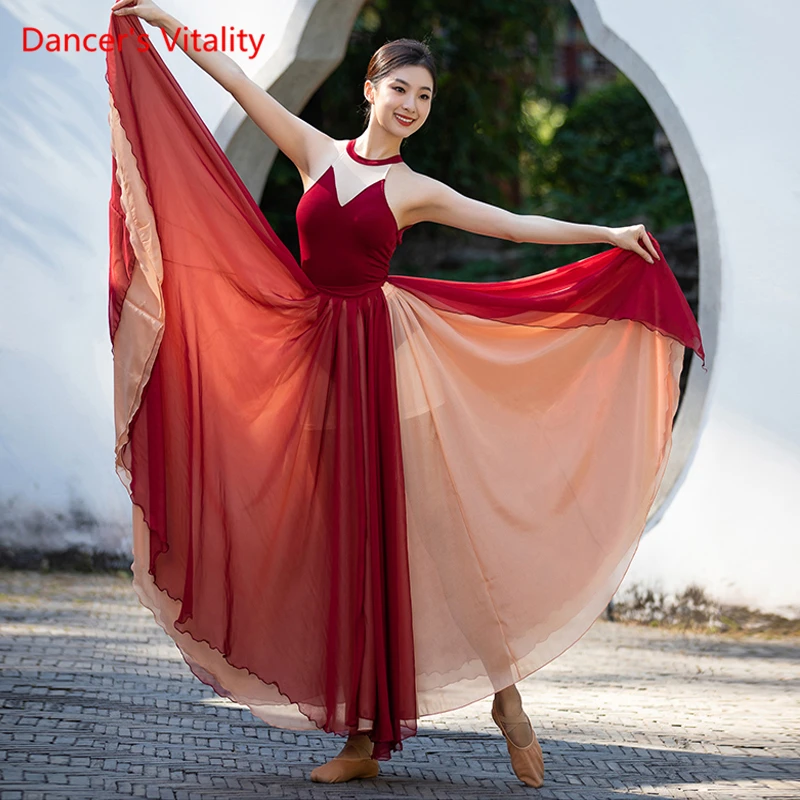 

Classical Dance Costume Female Adult Temperament One-piece Suit Top Practice Long Skirt Chinese Dance Wear Competition Suit