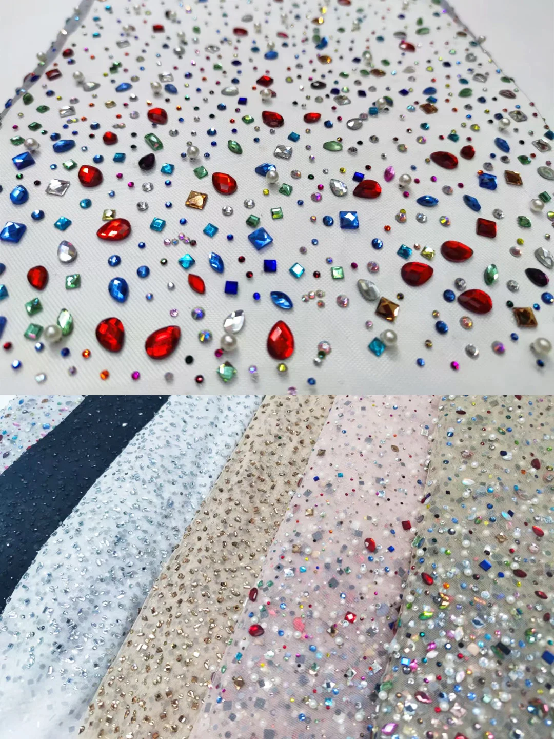 Кружевная ткань с бисером и стразами