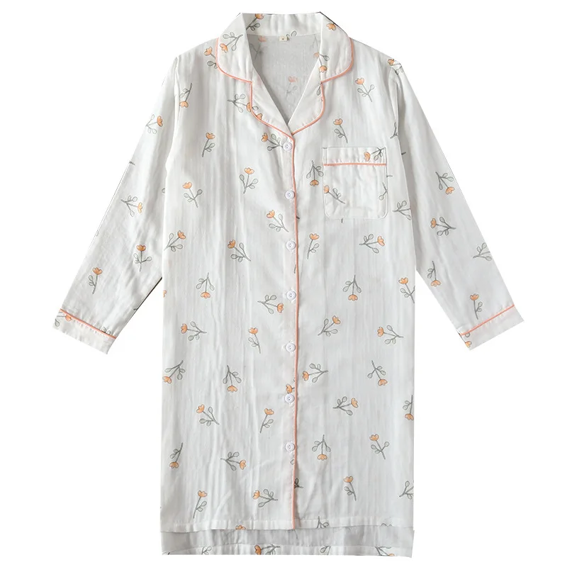 

Женская хлопковая ночная рубашка с длинным рукавом, простой модный домашний кардиган с принтом, ночная рубашка, домашняя одежда, весна