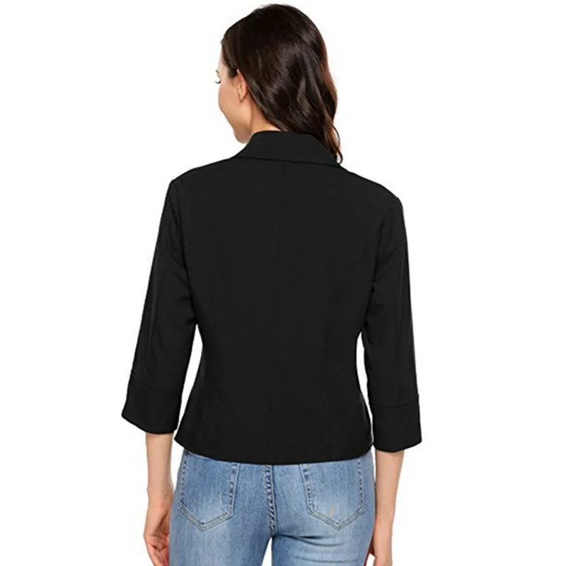 2021 Work Clothing Simple Solid Colors Slim Short Blazer Women V-Neck Three Quarter Sleeve Hidden Breasted Casual Office Blazer
