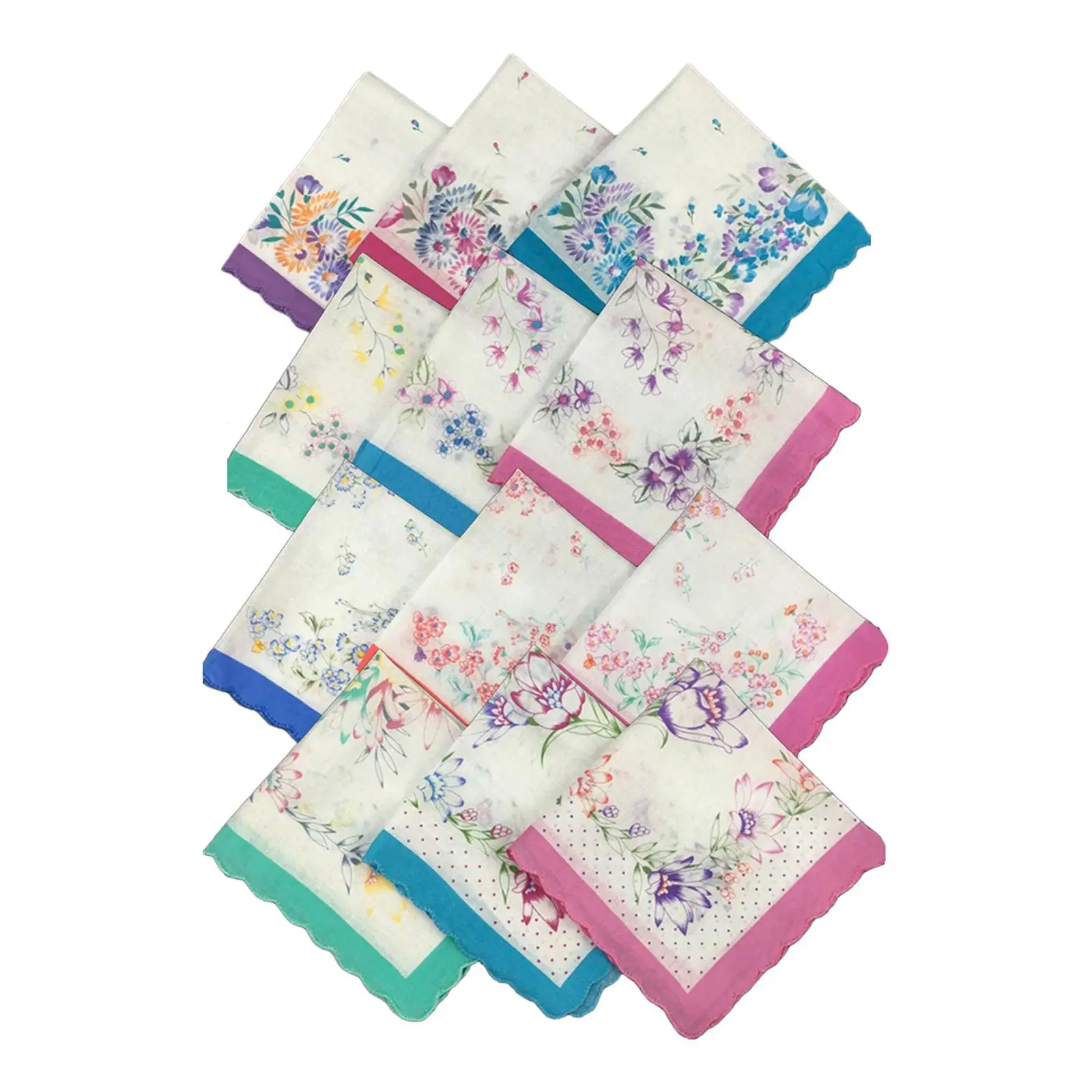 

12x Womens Handkerchiefs Colorful Flowers Print Hankies for 12"x12"