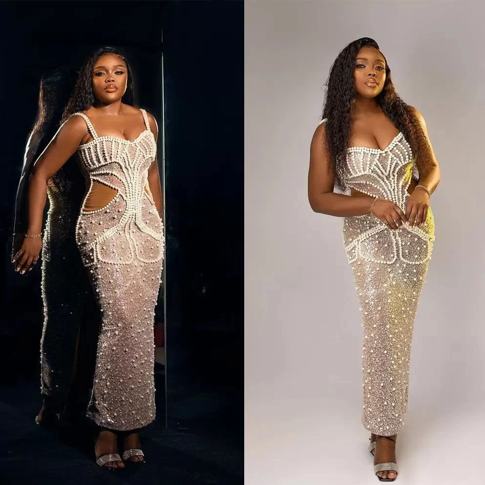 

Роскошное вечернее платье с жемчугом и юбкой-годе на тонких бретельках с блестками вечернее платье до щиколотки официальное Пышное вечернее платье