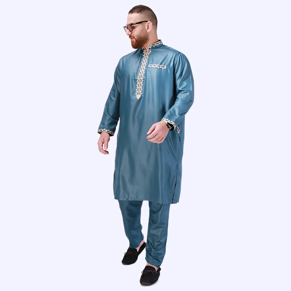 Traditional Islamic Clothing Eid Jubba Thobe Arab Abaya Caftan Muslim Sets Robes Men Fashion National Retro Style Suit Ramadan