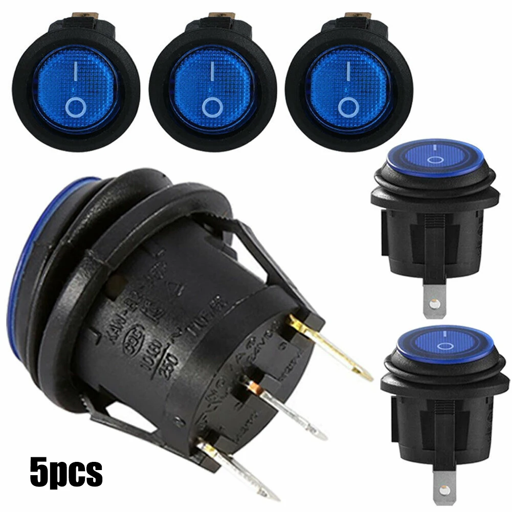 

5Pcs Car Round Rocker Dot Switches 12V ON/OFF Waterproof LED Blue Light Luminescence Toggle Switches For Car Boat Truck