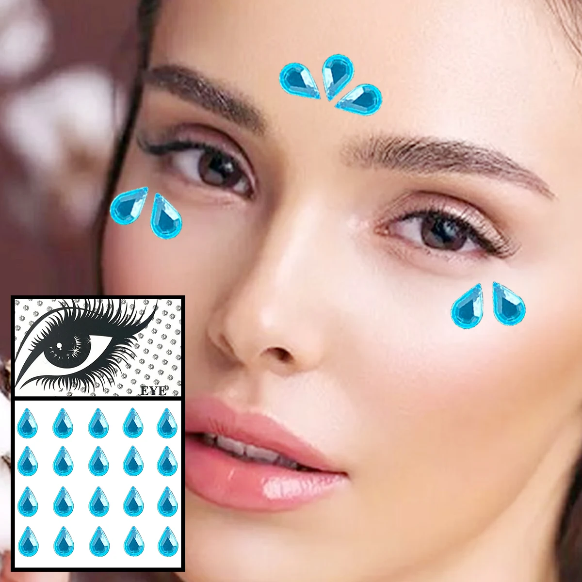 Драгоценные камни для лица Временные Татуировки Глаза лоб 3D синие слезы капли