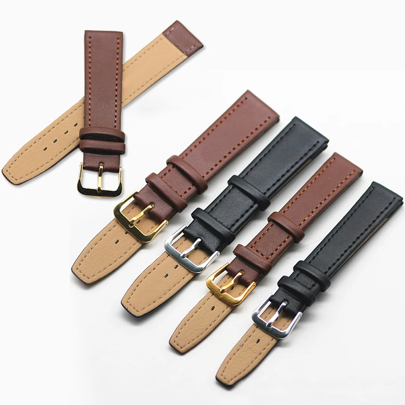 

10mm 12mm 14mm 16mm 18mm 20mm 22mm Leather Watchband With Stain Steel Buckle Black Brown Watch Straps Belt Accessories