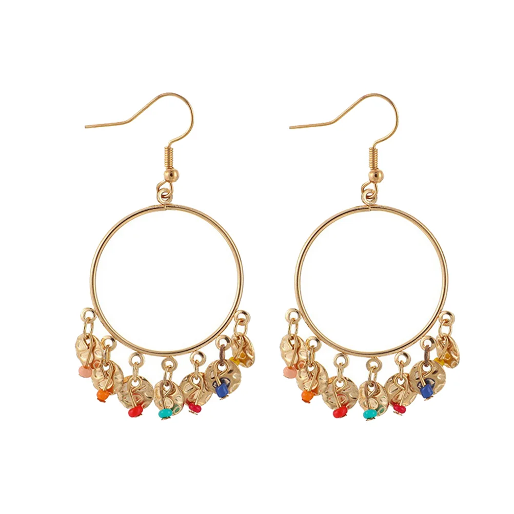 

1 Pair Woman Fashion Geometric Round Earrings Creative Girl Tassel Ear Drop Alloy Ear Dangler