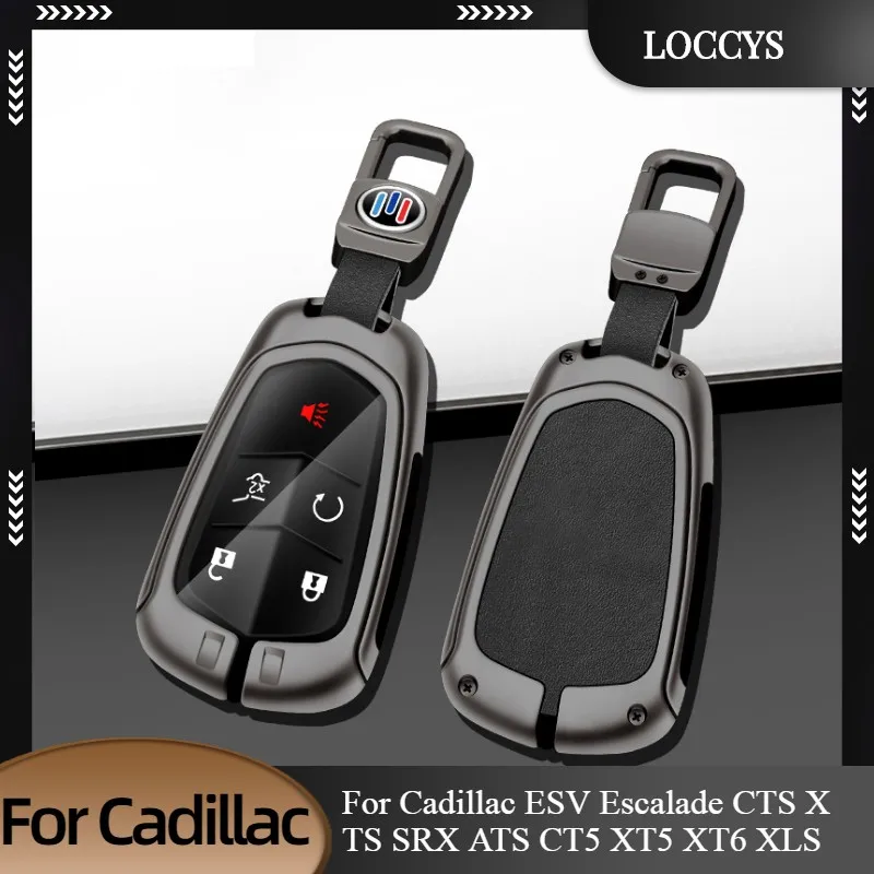 

Fob For Cadillac ESV Escalade CTS XTS SRX ATS CT5 XT5 XT6 XLS Auto Keyless Protector Shell New Metal Leather Car Key Case Cover