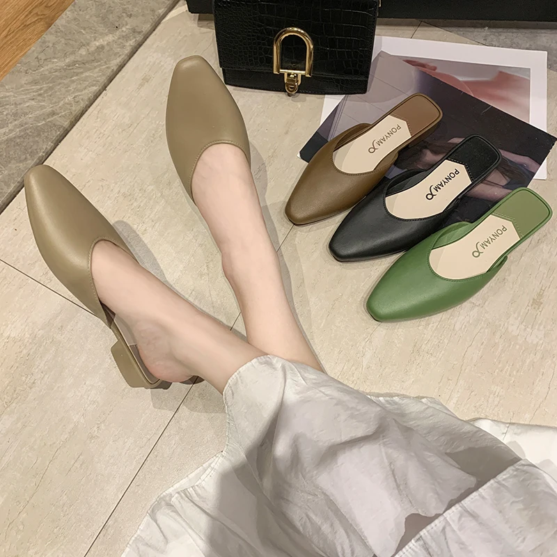 

Summer Simple Fashion Sandals Ladies Non-Slip Flat Mules Flat Heel Casual Square Toe Half Slippers Designer Sandals Women