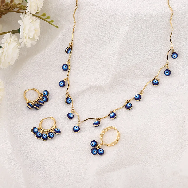 Комплект из колье и серёг с подвеской кольцом