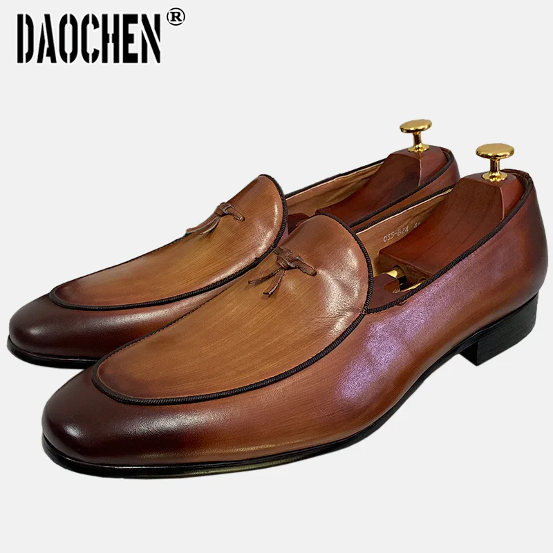 Italian Brand Men Loafers Shoes Black Brown Elegant Mens Dress Shoes Slip On Office Wedding Genuine Leather men's casual shoes
