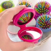 1pc folding air bag comb with mirror portable travel hair brush compact pocket size cosmetic mirror head massager relax