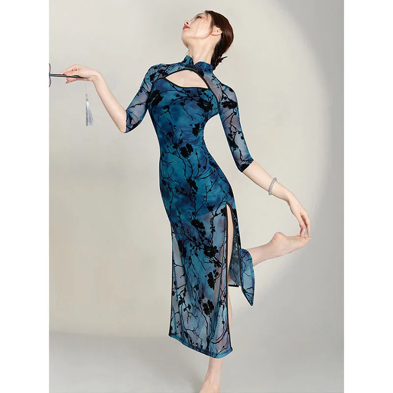 

Классическое платье Qipao, приталенное китайское танцевальное платье в республиканском стиле ретро, одежда для выступлений, весна/лето, с разрезом